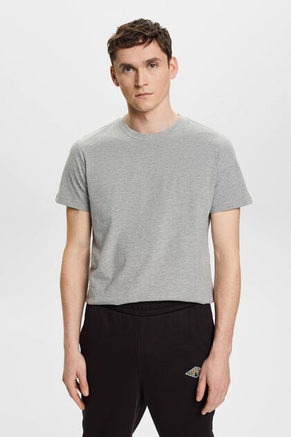 T-shirt slim fit con girocollo, MEDIUM GREY, overview