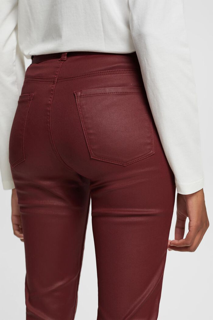 Pantaloni Slim Fit a vita alta in similpelle, BORDEAUX RED, detail image number 4
