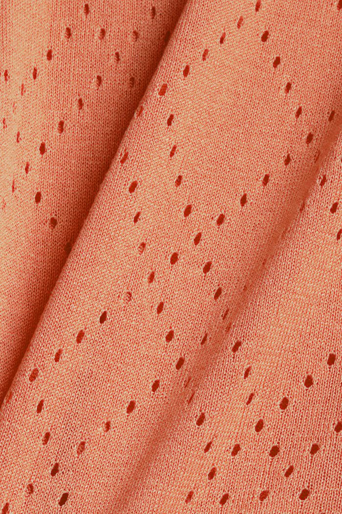 Con lino: Maglia con motivo a giorno, CORAL ORANGE, detail image number 4