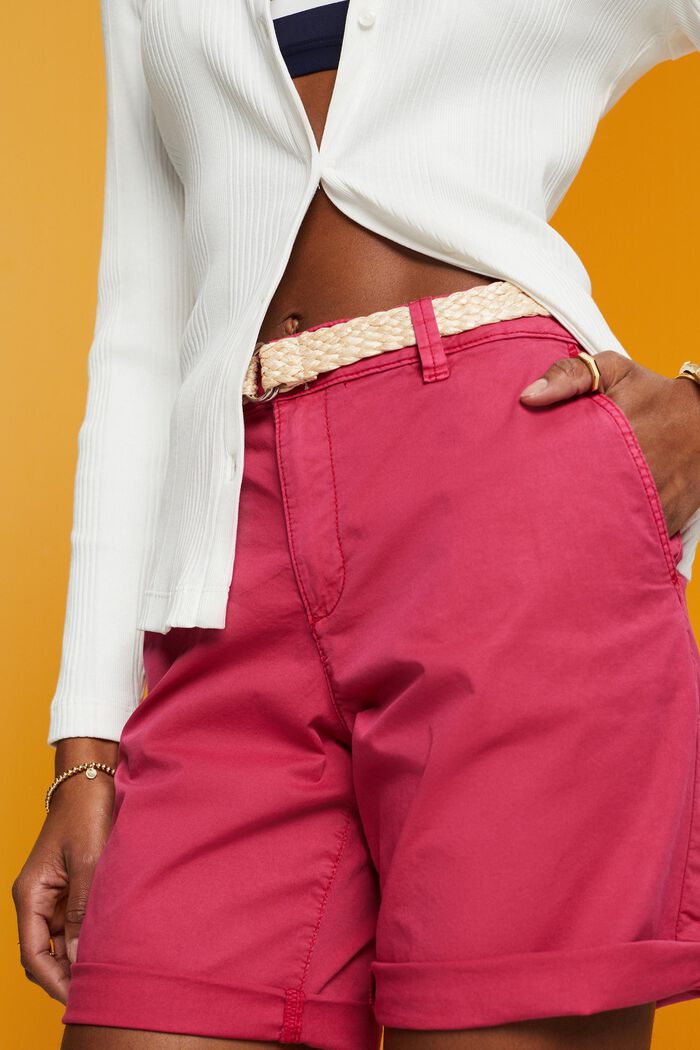 Shorts con cintura intrecciata in rafia, DARK PINK, detail image number 2