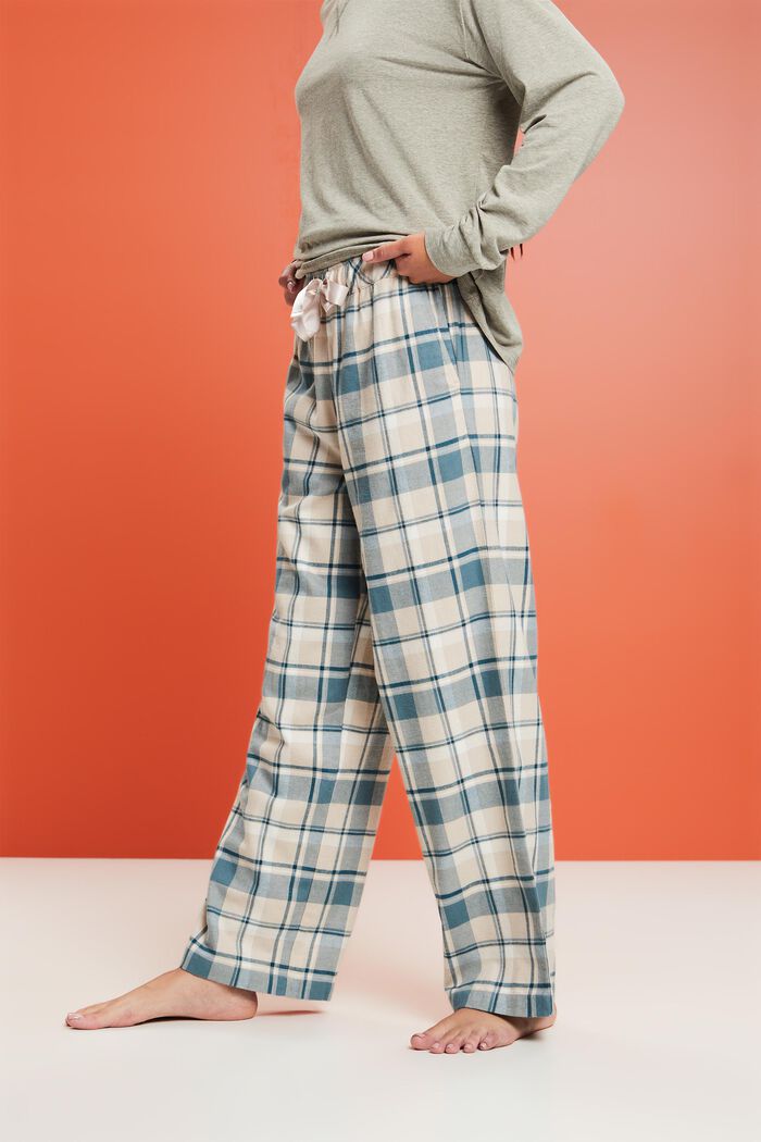 Pantaloni del pigiama in flanella a quadri, TEAL BLUE, detail image number 0