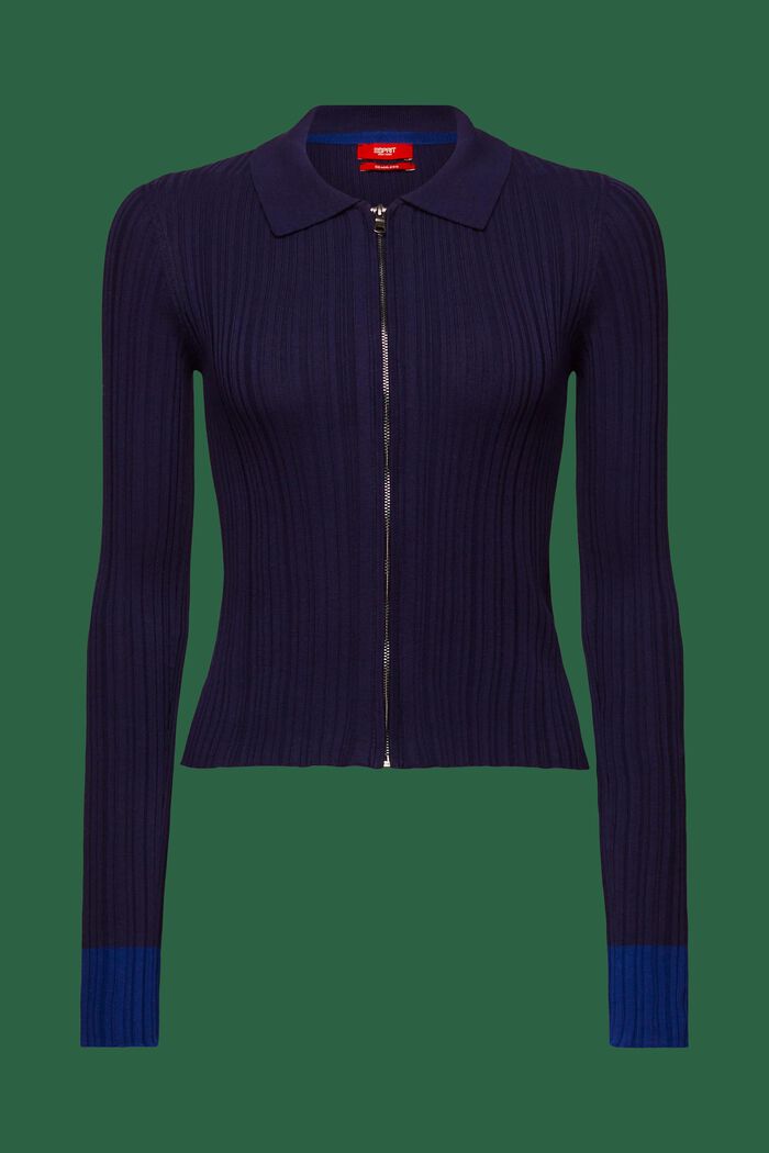 Cardigan stile polo in maglia a coste senza cuciture, NAVY, detail image number 7