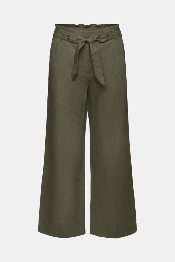 Pantaloni culotte cropped in lino e cotone, DARK KHAKI, detail image number 7