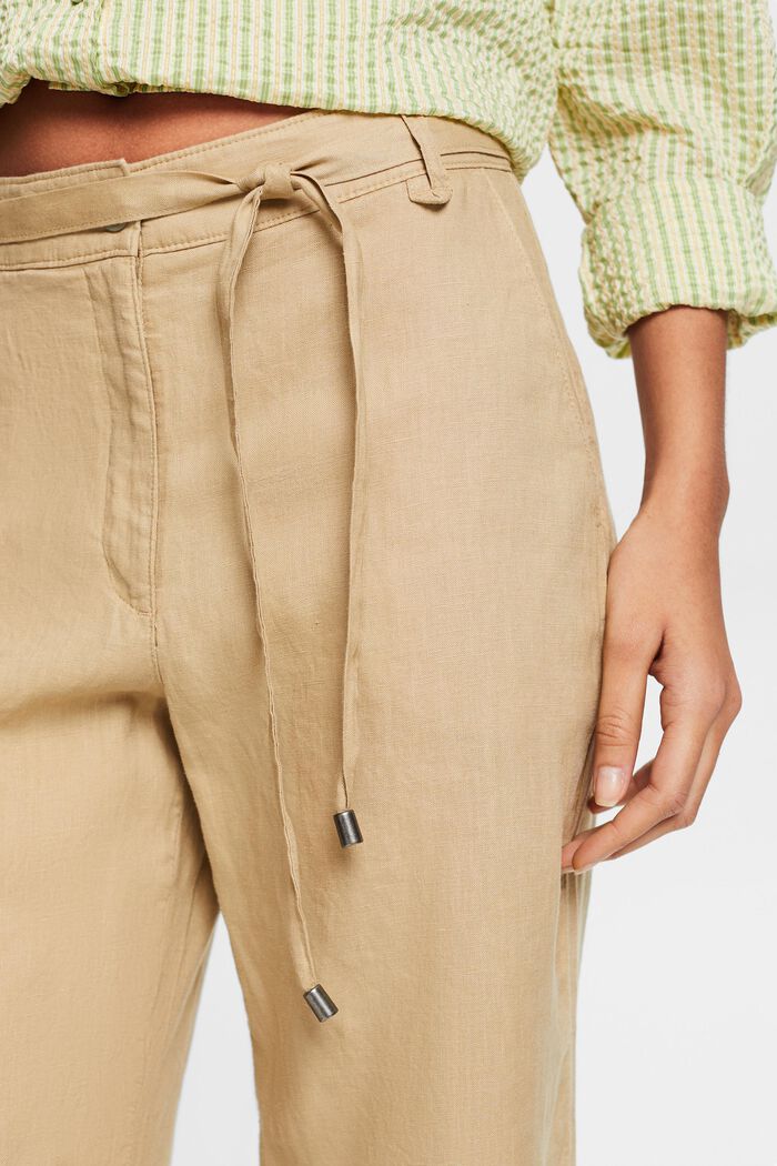 Pantaloni con cintura in lino a gamba larga, BEIGE, detail image number 4