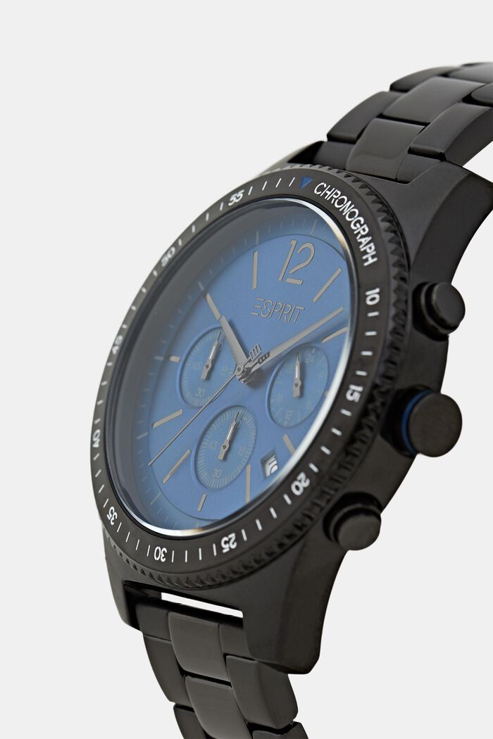 Cronografo in acciaio inox con cinturino a maglia, BLACK, detail image number 1