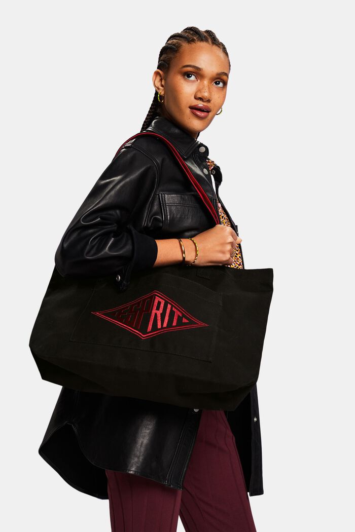 Tote Bag con logo in canvas, BLACK, detail image number 4