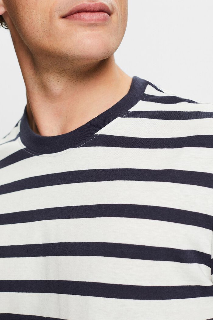T-shirt girocollo in cotone e lino, NAVY, detail image number 3