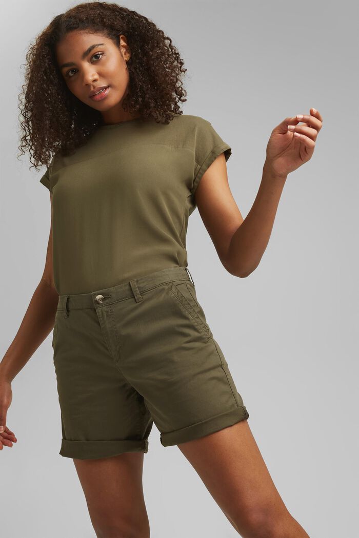 Shorts chino in cotone Pima biologico stretch, KHAKI GREEN, detail image number 6