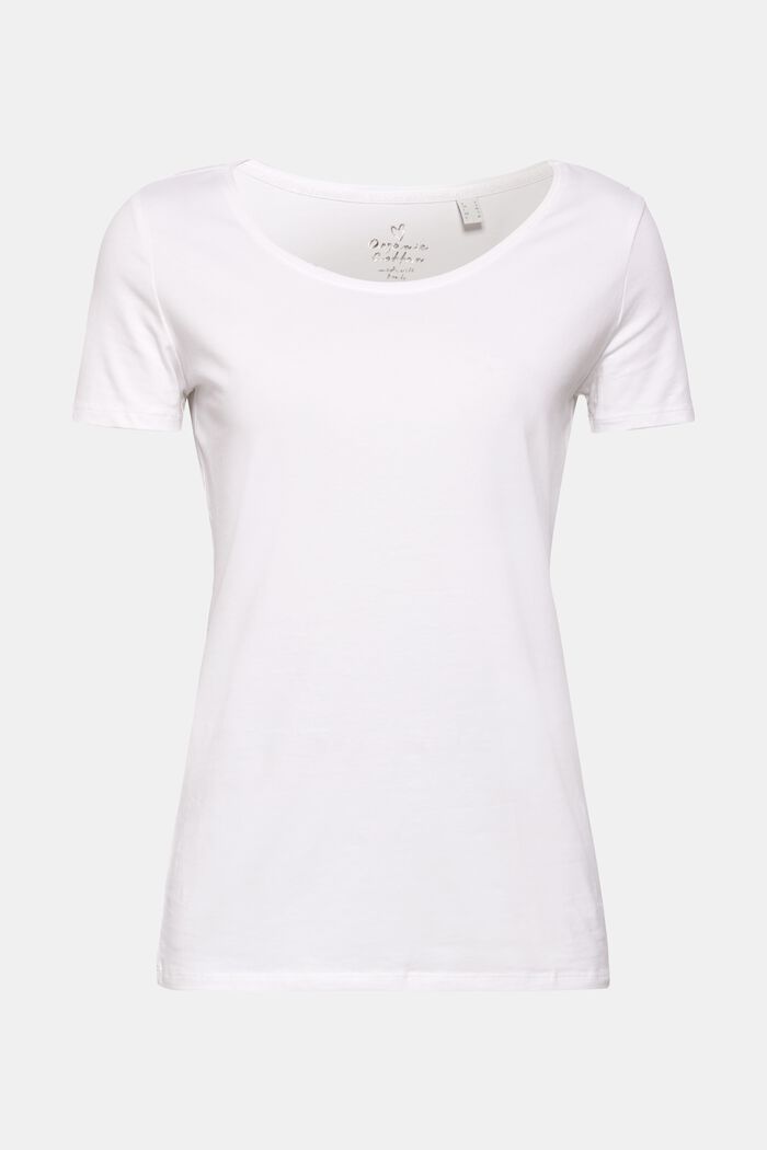 T-shirt a girocollo in cotone biologico/stretch, WHITE, detail image number 0