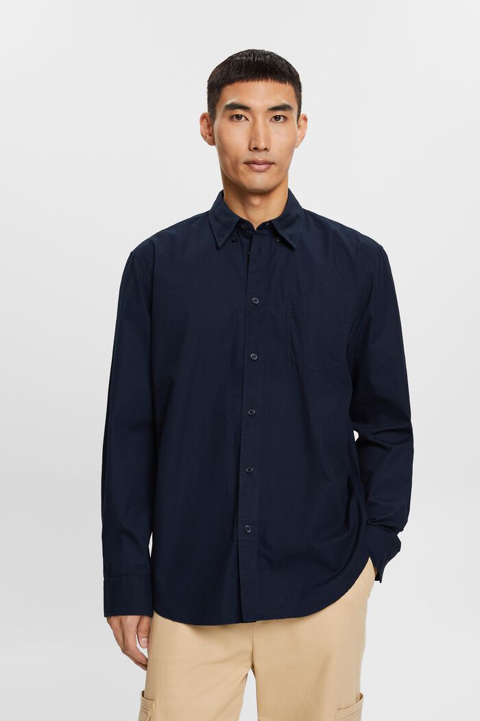 Camicia button-down in popeline, 100% cotone, NAVY, detail image number 0
