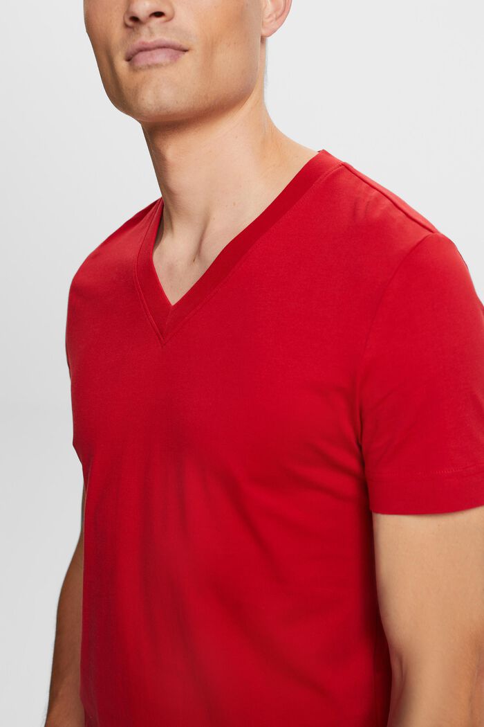 T-shirt con scollo a V, realizzata in jersey di 100% cotone, DARK RED, detail image number 2