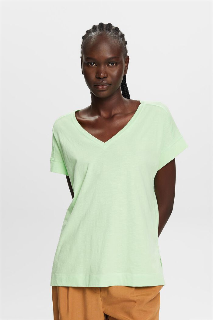 T-shirt in cotone con scollo a V, CITRUS GREEN, detail image number 0