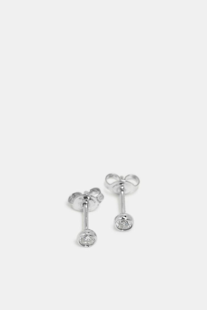 Orecchini a perno con zirconi, argento sterling, SILVER, detail image number 1