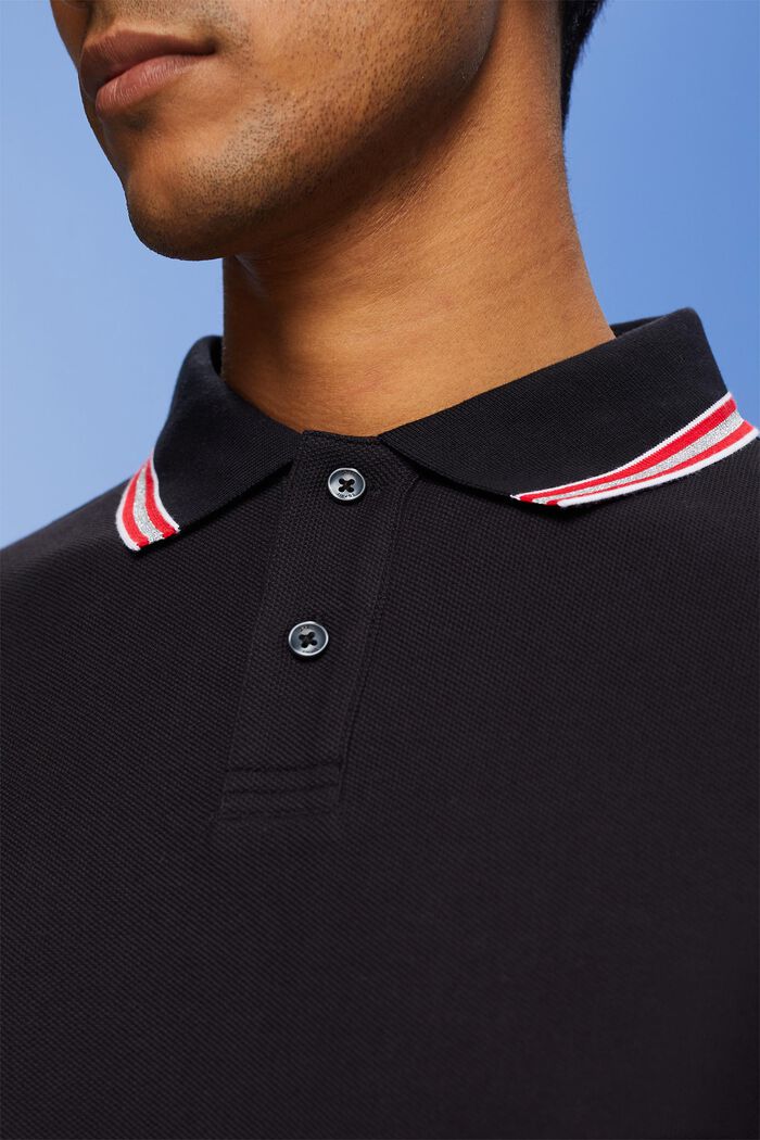 Polo in piqué con glitter, 100% cotone, BLACK, detail image number 2