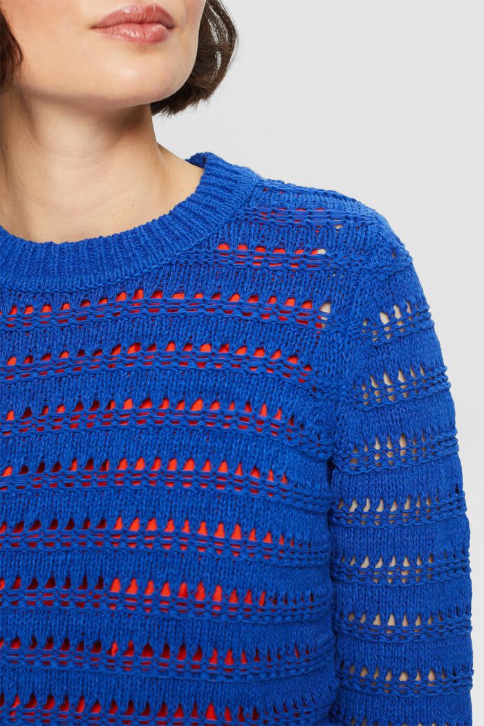 Pullover in maglia traforata, BRIGHT BLUE, detail image number 3