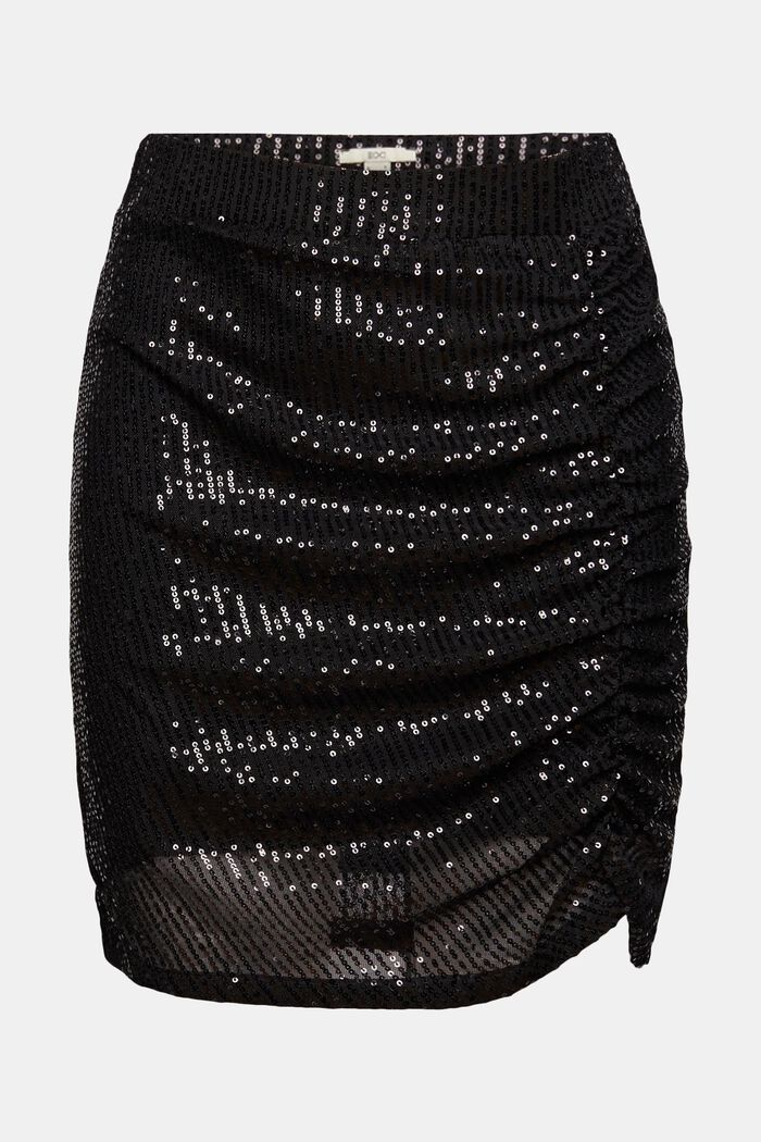 Minigonna con paillettes e arricciatura, BLACK, detail image number 7