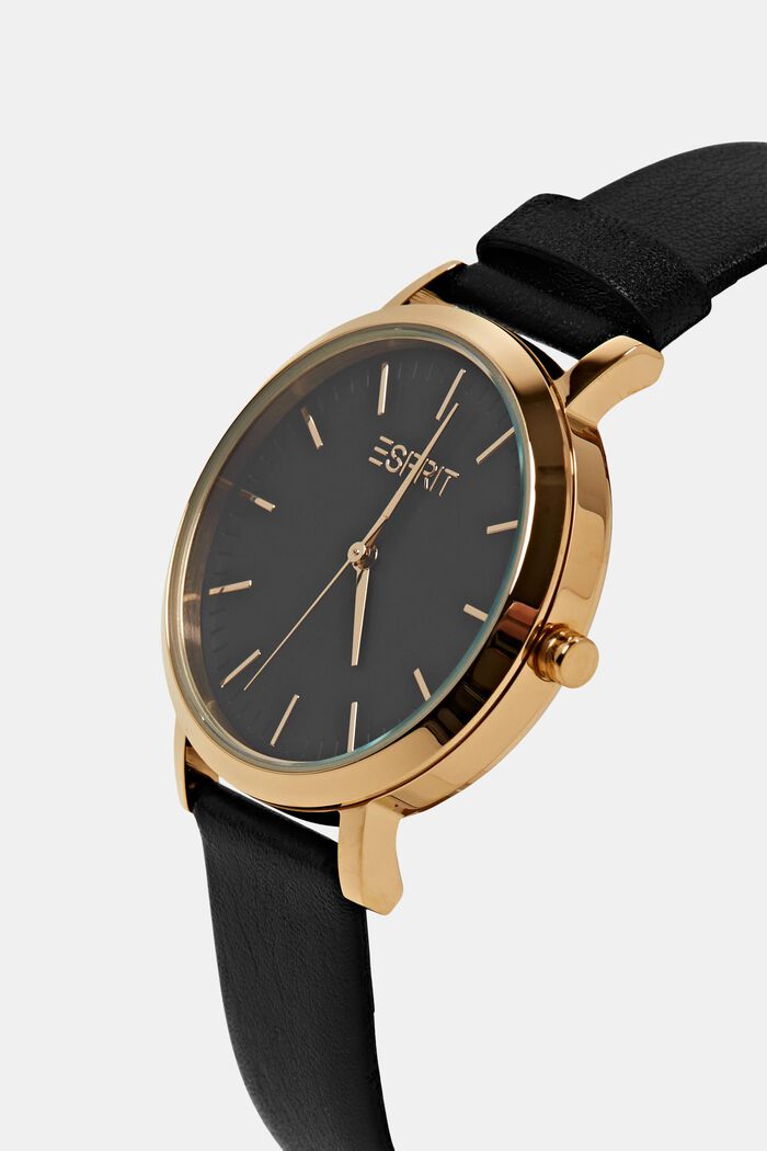 orologio in acciaio inossidabile con cinturino in pelle, GOLD, detail image number 1