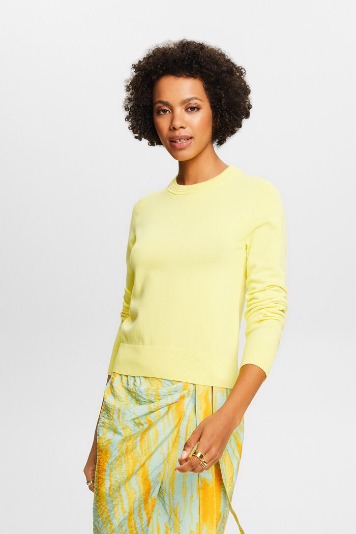 Pullover in maglia con girocollo, PASTEL YELLOW, detail image number 0