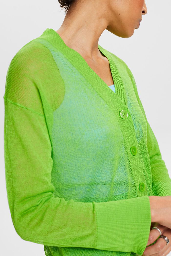 Cardigan in maglia trasparente, CITRUS GREEN, detail image number 3