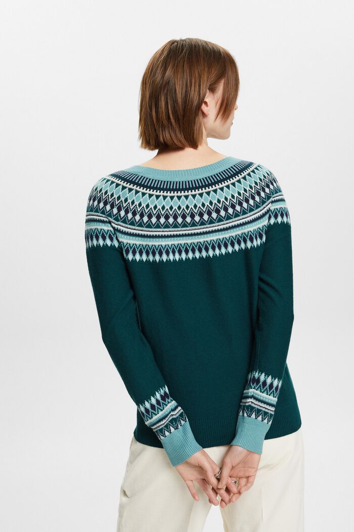 Pullover in cotone jacquard, EMERALD GREEN, detail image number 4