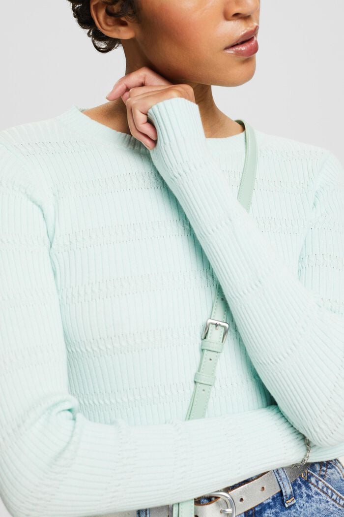 Pullover in maglia con girocollo, LIGHT AQUA GREEN, detail image number 2