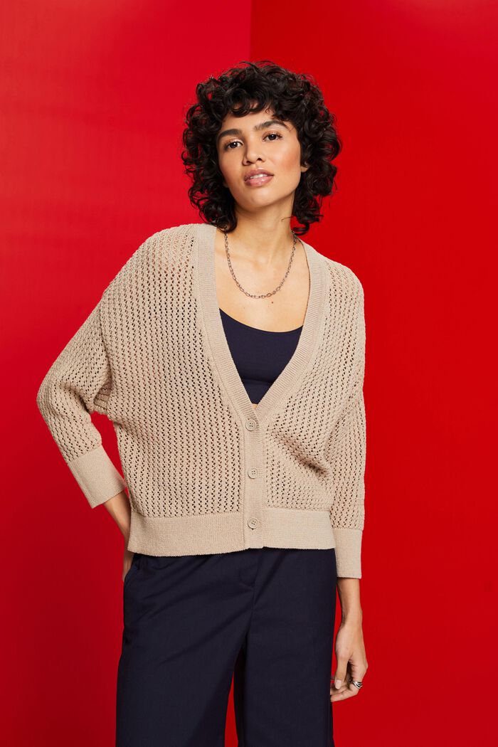 Cardigan a maglia aperta, LIGHT TAUPE, detail image number 0