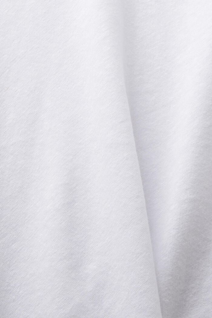 T-shirt con scollo a V in cotone e lino, WHITE, detail image number 4
