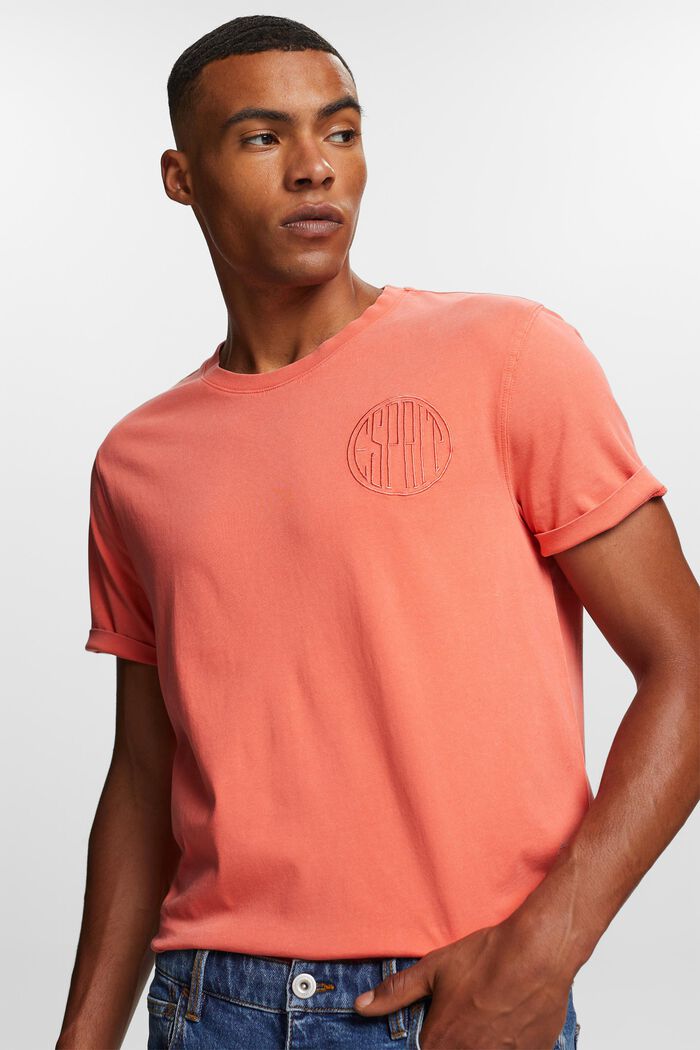 T-shirt con logo ricamato, 100% cotone, CORAL RED, detail image number 4