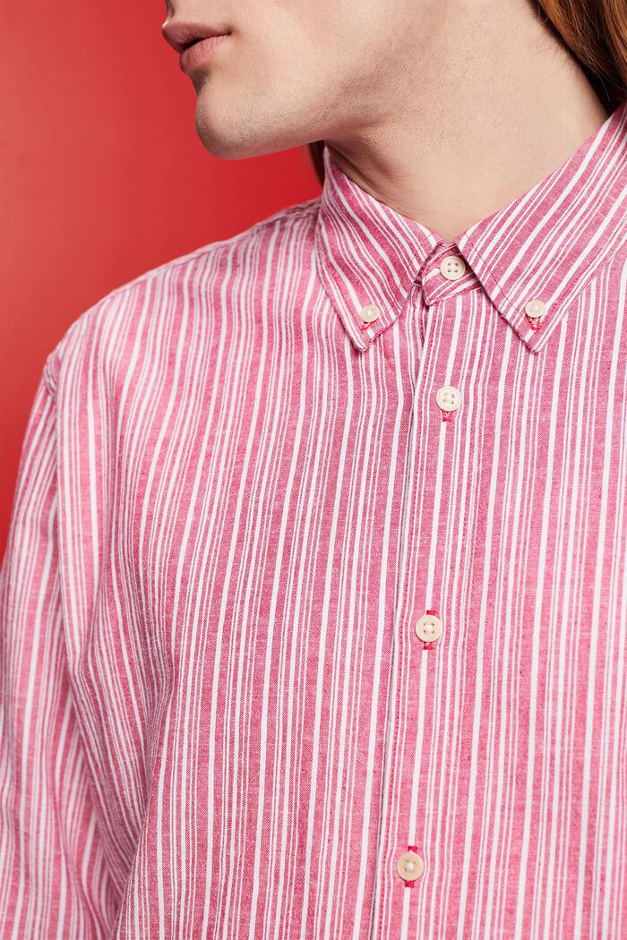 Camicia a righe con lino, DARK PINK, detail image number 2