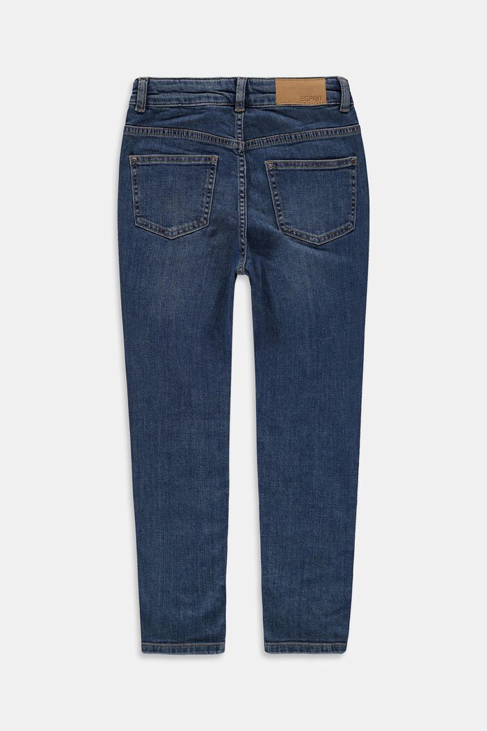 Mom jeans in cotone con vita regolabile, BLUE MEDIUM WASHED, detail image number 1