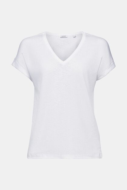 T-shirt con scollo a V in cotone e lino