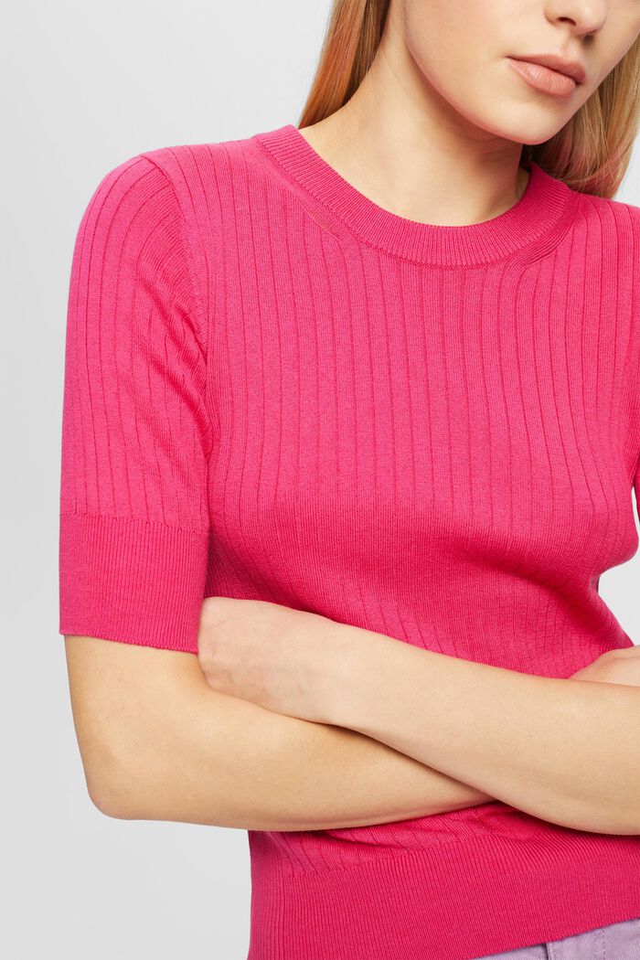 Pullover a manica corta a coste, PINK FUCHSIA, detail image number 2