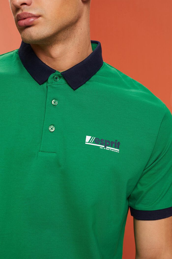 Polo in jersey di cotone con stampa del logo, EMERALD GREEN, detail image number 2