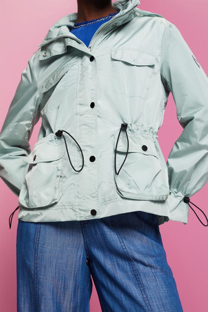 Riciclato: giacca da pioggia con cappuccio, LIGHT AQUA GREEN, detail image number 4