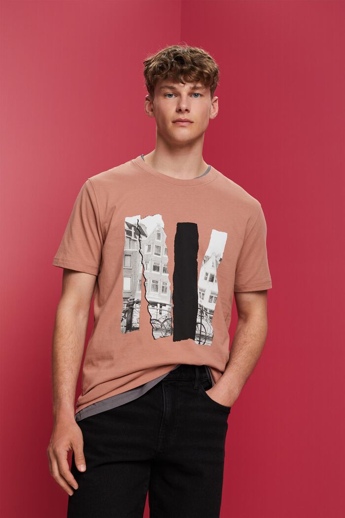 T-shirt girocollo con stampa, 100% cotone, DARK OLD PINK, detail image number 0