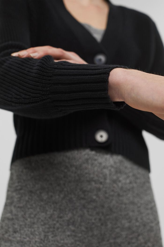 Cardigan con bordini larghi in maglia a coste, BLACK, detail image number 2