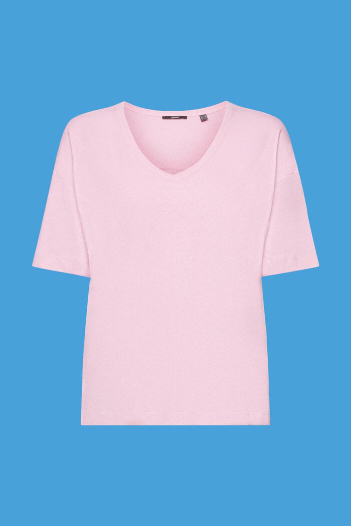 T-shirt con scollo a V in misto lino, LIGHT PINK, detail image number 7