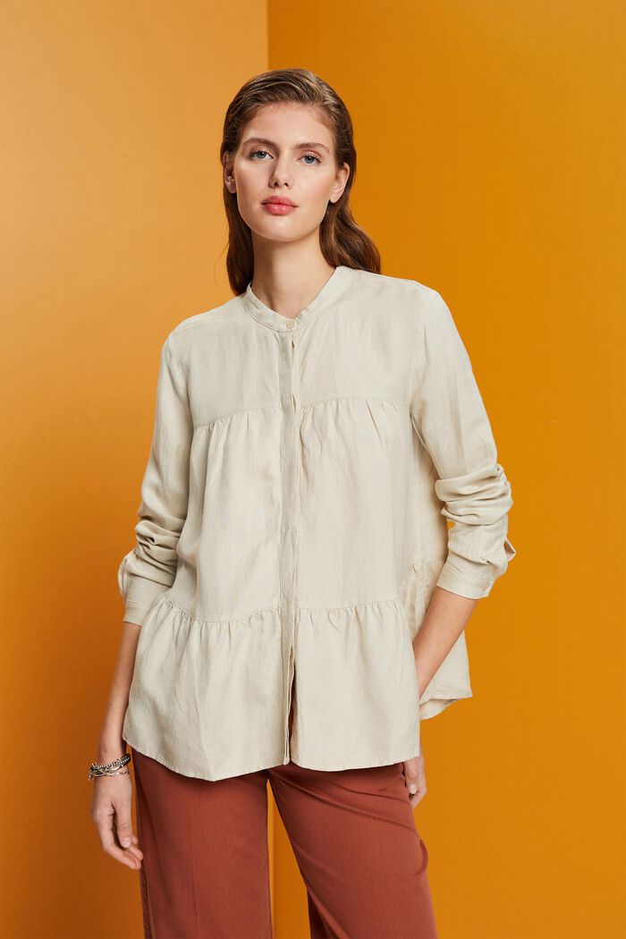 Blusa in misto lino, LIGHT TAUPE, detail image number 0