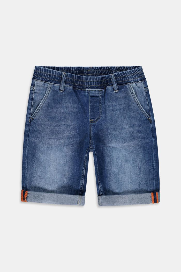 Shorts in jeans con cintura elastica, in cotone, BLUE MEDIUM WASHED, detail image number 0