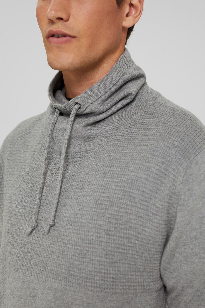 Con cashmere: pullover con colletto con coulisse, MEDIUM GREY, detail image number 2
