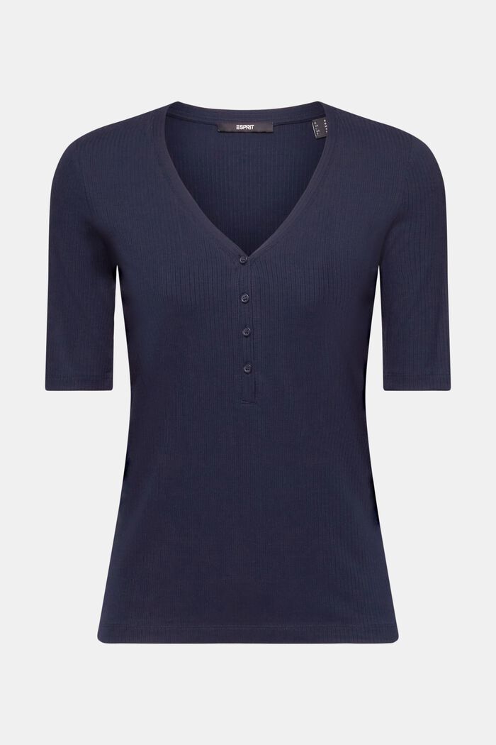 Top in stile henley a maniche corte a coste, NAVY, detail image number 6