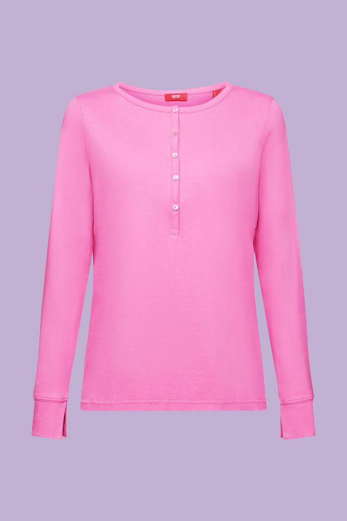 Top in cotone con scollo henley, NEW PINK FUCHSIA, detail image number 6
