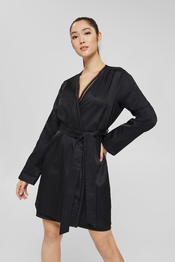 Con seta: kimono con cintura da annodare, BLACK, detail image number 1