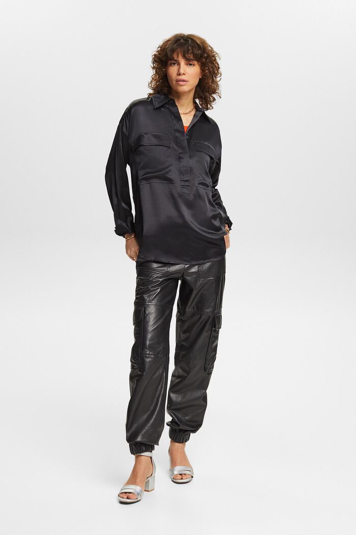 Blusa in raso di seta, BLACK, detail image number 1