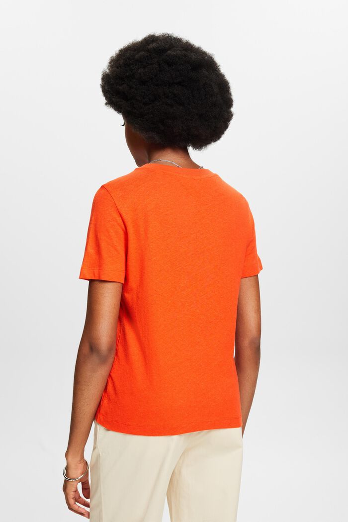 T-shirt in cotone e lino, BRIGHT ORANGE, detail image number 3