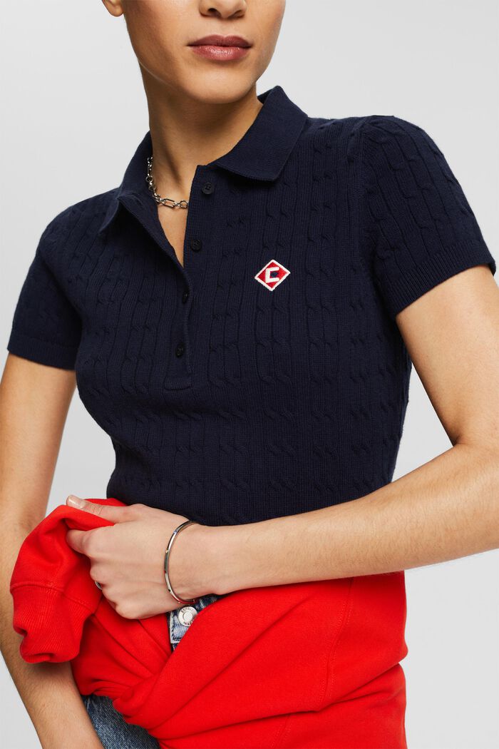 Polo a maglia a treccia, NAVY, detail image number 2