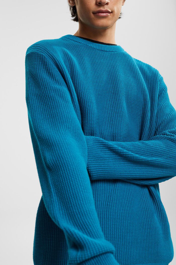 Pullover in puro cotone, TEAL BLUE, detail image number 0