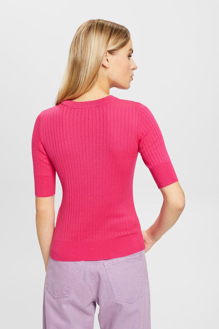 Pullover a manica corta a coste, PINK FUCHSIA, detail image number 3