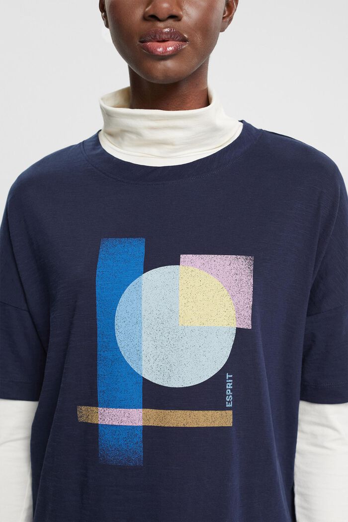 T-shirt in cotone con stampa geometrica, NAVY, detail image number 2