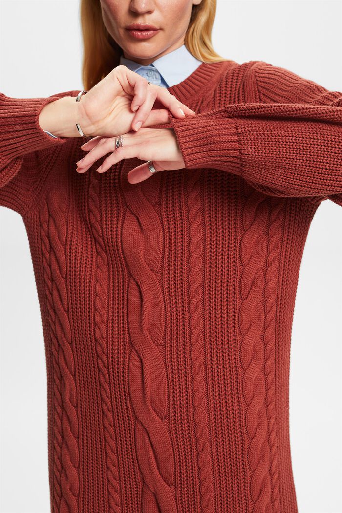 Abito a pullover misto lana in maglia intrecciata, RUST BROWN, detail image number 2